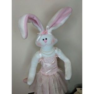 Ganz Easter Bunny Ballerina Plush 17" Pink Tutu Wooden Stand Spring Decor